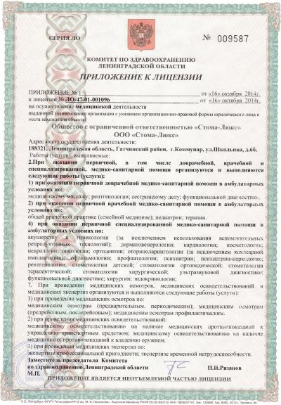 Лицензия на осуществление медицинской деятельности. Приложение